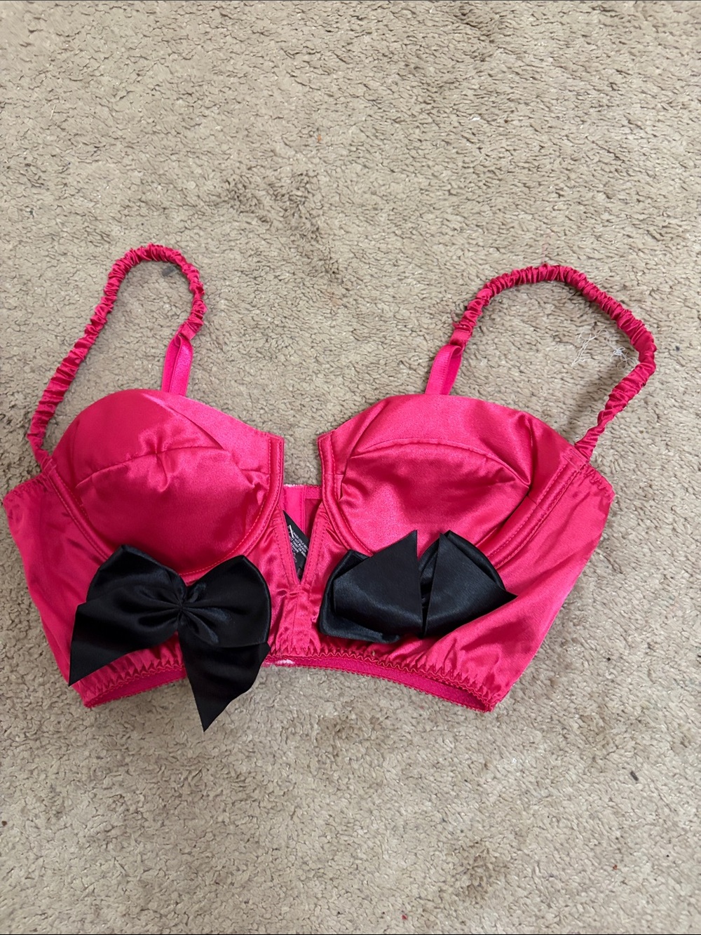 Victoria's Secret Hot Pink Satin Bra with Black Bow Details